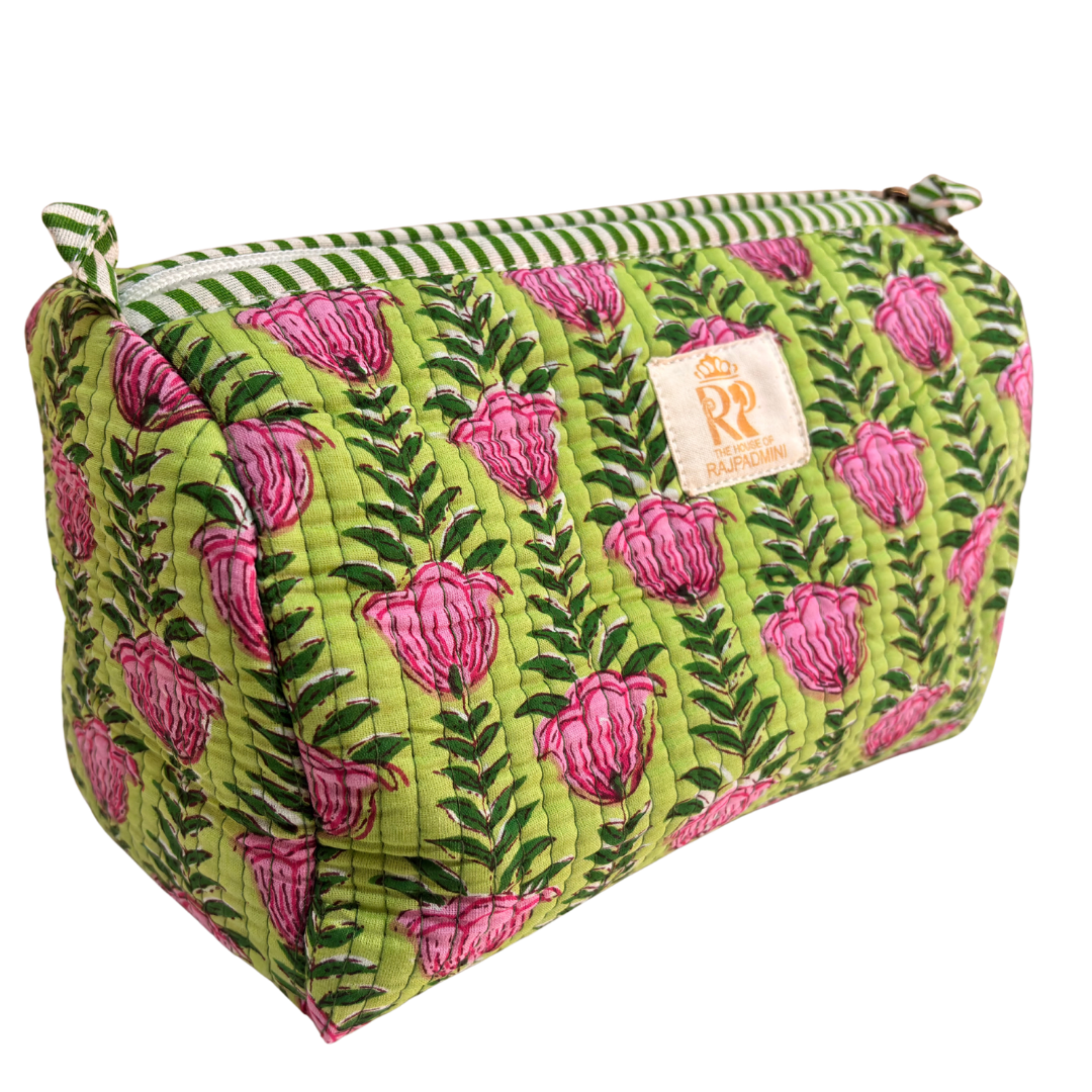 Quilted Cotton Travel Pouch Set of 3 – Waterproof Toiletry Organizer | Handcrafted in India