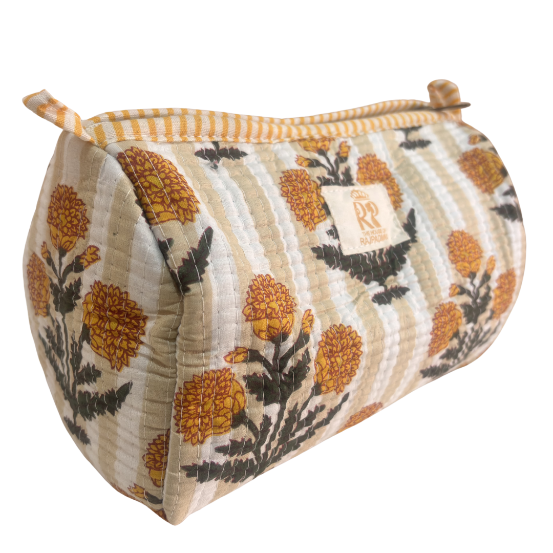 Quilted Cotton Travel Pouch Set of 3 – Waterproof Toiletry Organizer | Handcrafted in India