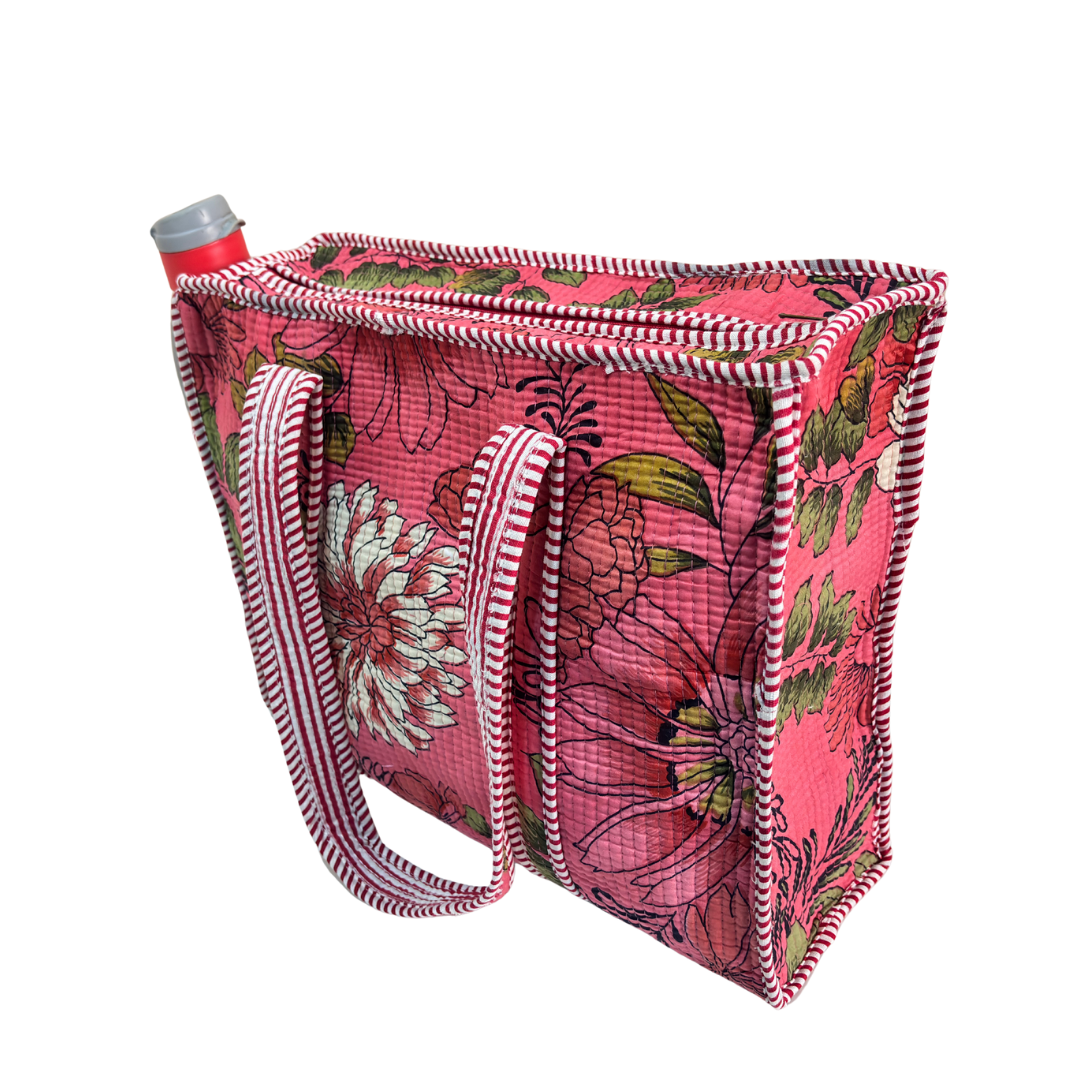 Artisan Quilted Bloom Cotton Tote - Handcrafted Shopping Companion