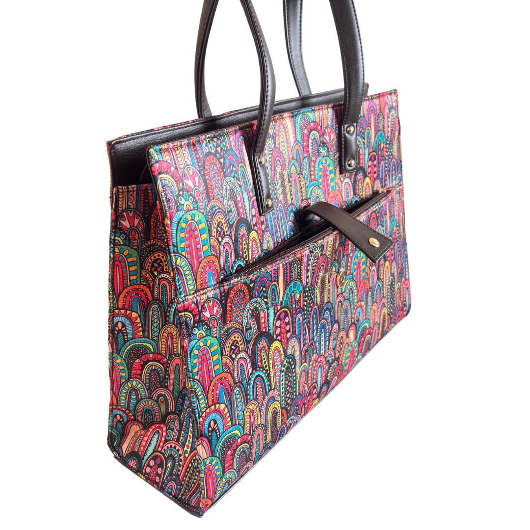 The Executive Rajasthani Print Laptop Tote Bag with Complimentary Pouch - The House of RajPadmini