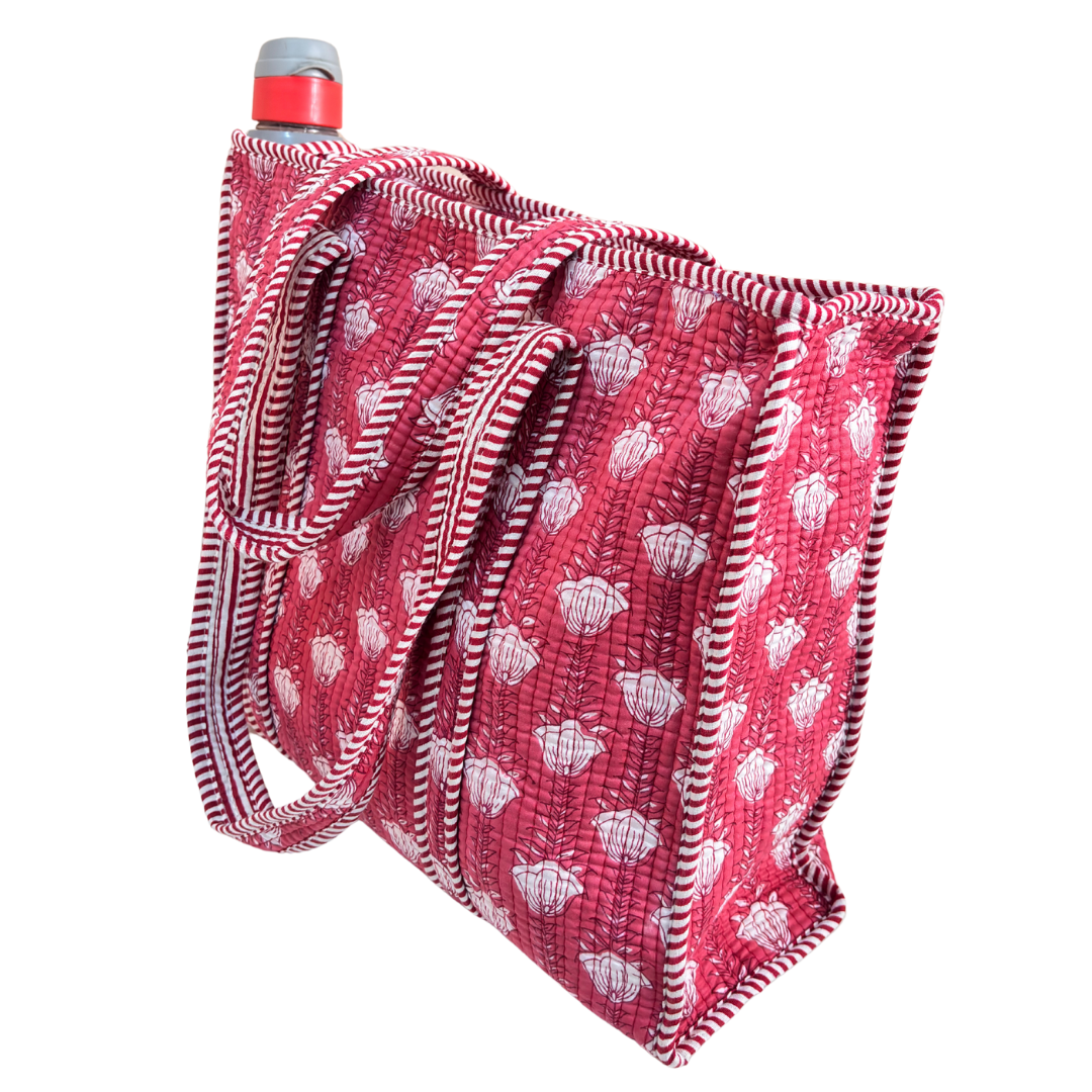 Artisan Quilted Bloom Cotton Tote - Handcrafted Shopping Companion