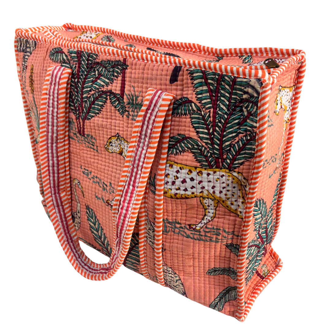 Artisan Quilted Bloom Quilted Cotton Tote - Handcrafted Shopping Companion