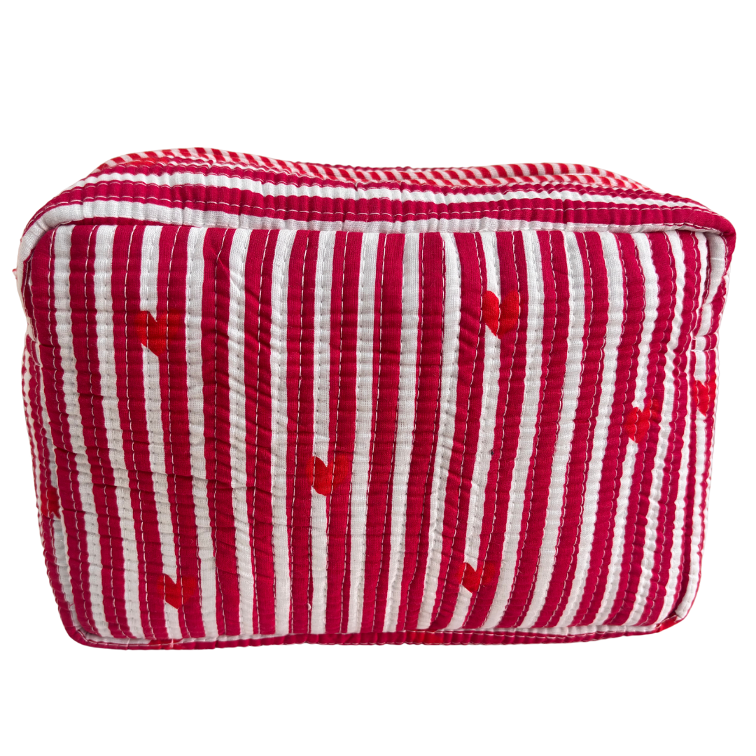 Multi-Pocket Travel Cosmetic Case with Flap & Front Zip — Handcrafted Quilted Block Print | RajPadmini