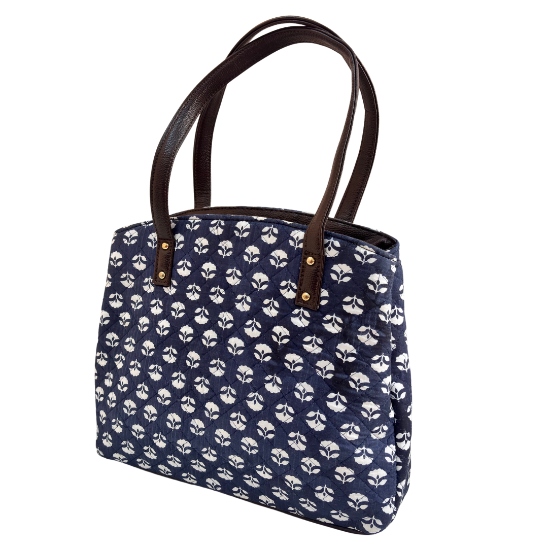 The House of RajPadmini Cross Quilted Cotton Tote Bag with Matching Pouch
