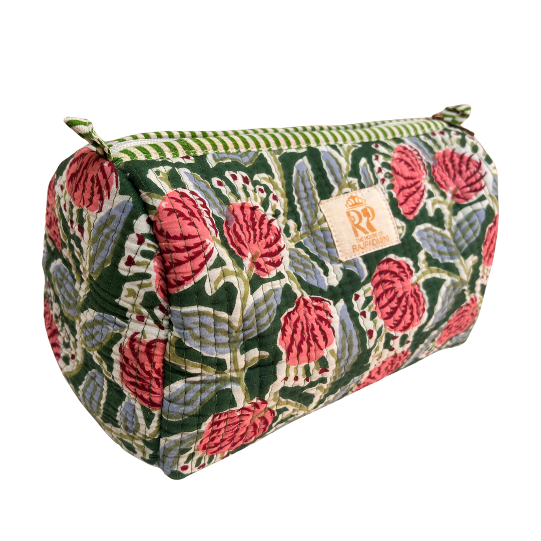 Quilted Cotton Travel Pouch Set of 3 – Waterproof Toiletry Organizer | Handcrafted in India
