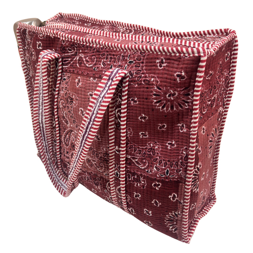 Artisan Quilted Bloom Quilted Cotton Tote - Handcrafted Shopping Companion