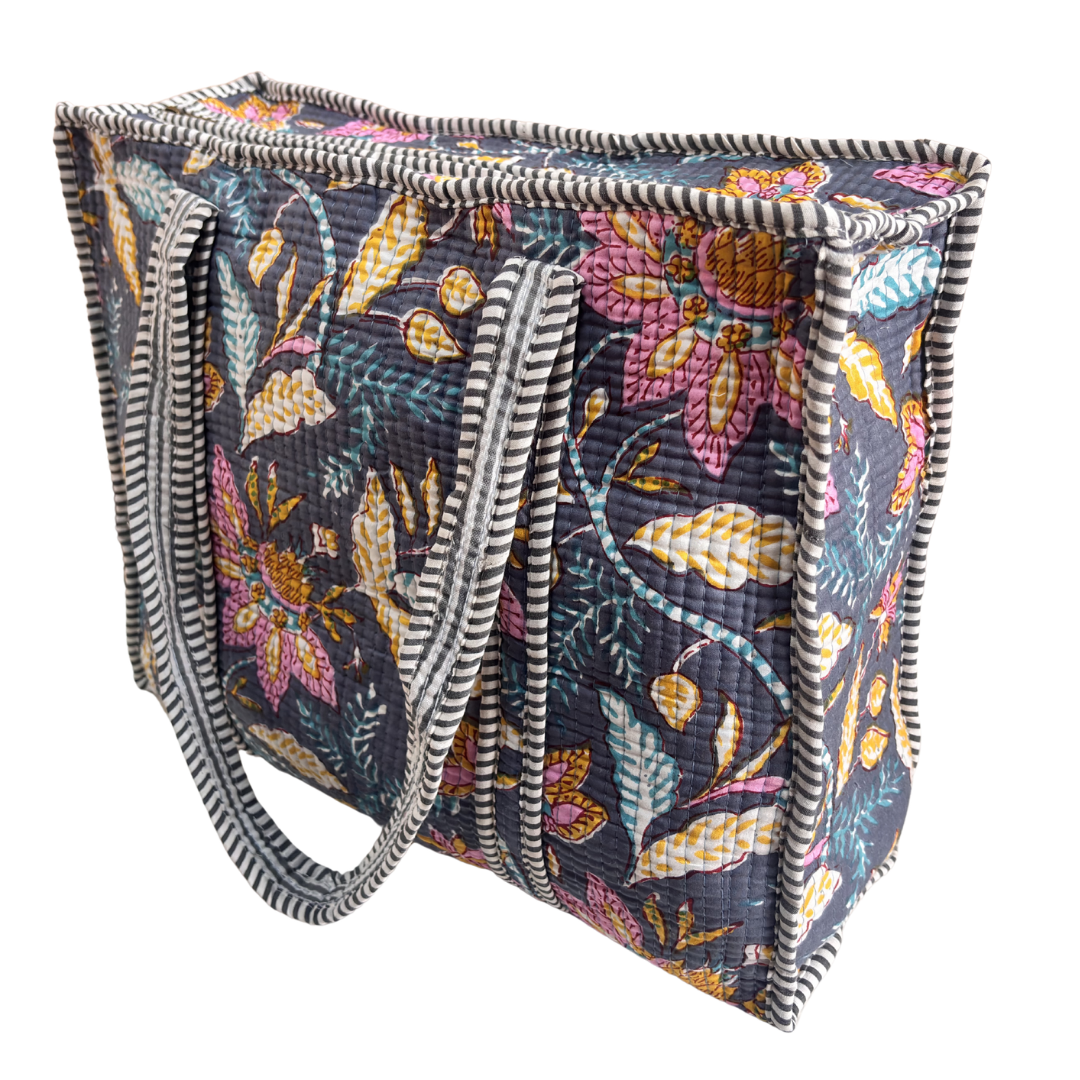 Artisan Quilted Bloom Quilted Cotton Tote - Handcrafted Shopping Companion