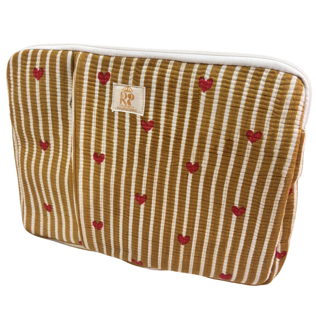 Quilted Cotton Laptop Sleeve with External Pocket — Handcrafted 14-inch Sleeve | The House of RajPadmini