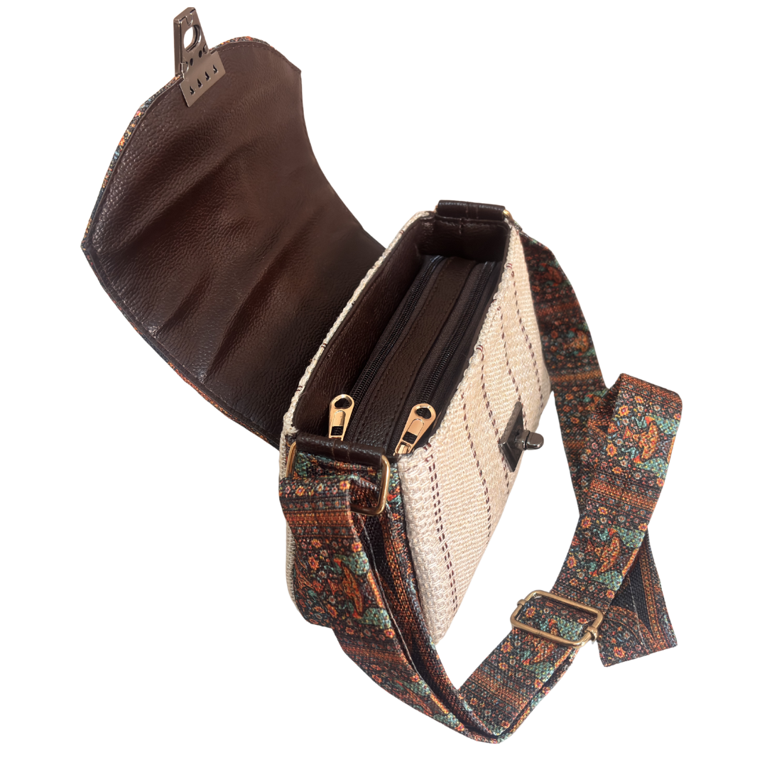 Handcrafted Jute Crossbody Sling Bag for Women — Double Partition Daily Sling with Cotton Lining | The House of RajPadmini