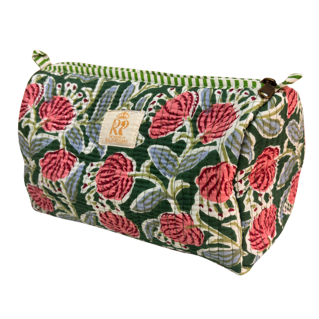 Quilted Cotton Travel Pouch Set of 3 – Waterproof Toiletry Organizer | Handcrafted in India