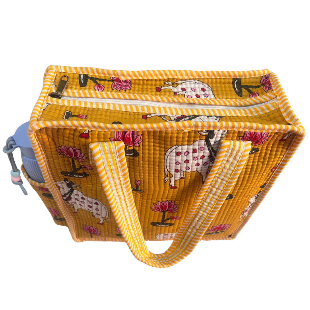 RajPadmini Handcrafted Quilted Cotton Ghar Se Mandir Edition - Tiffin & Pooja Carrier Collection