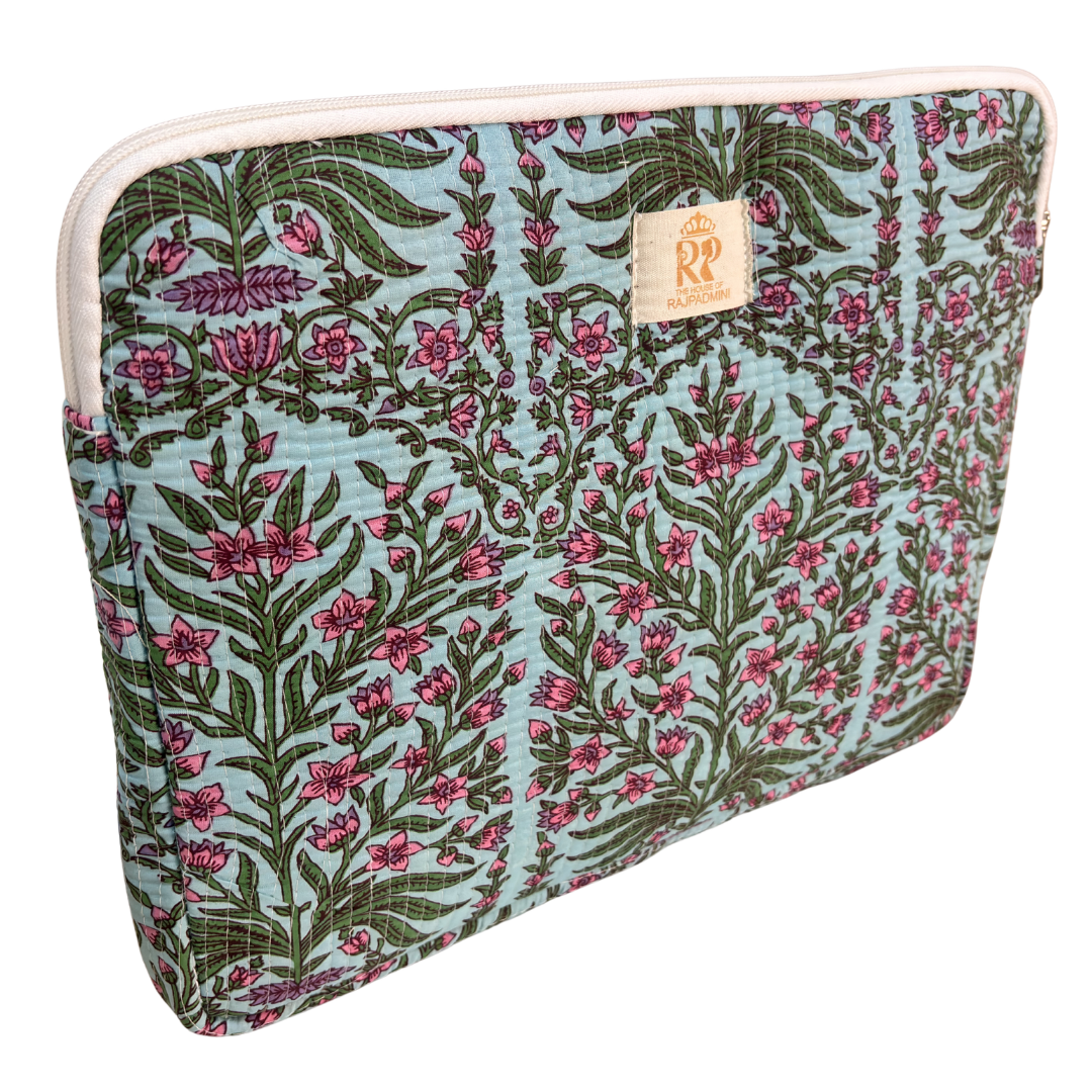 Azure Blue laptop sleeve interior soft cotton lining protecting a 14-inch laptop