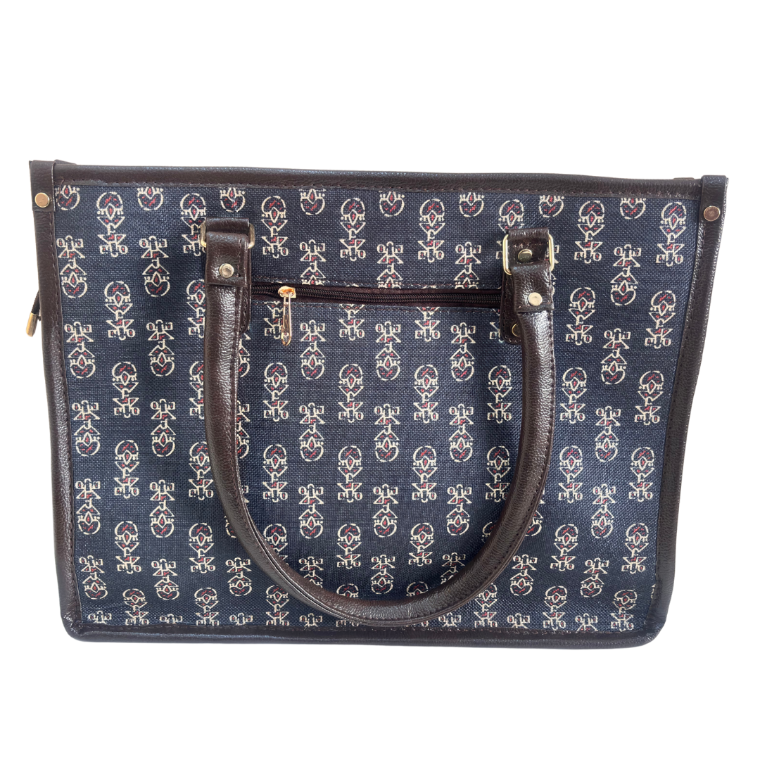 Office Tote Bag for Women | Block Print Rajasthani Tote with Laptop Space & Matching Pouch