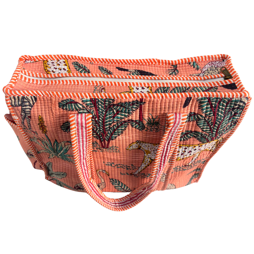 Artisan Quilted Bloom Quilted Cotton Tote - Handcrafted Shopping Companion