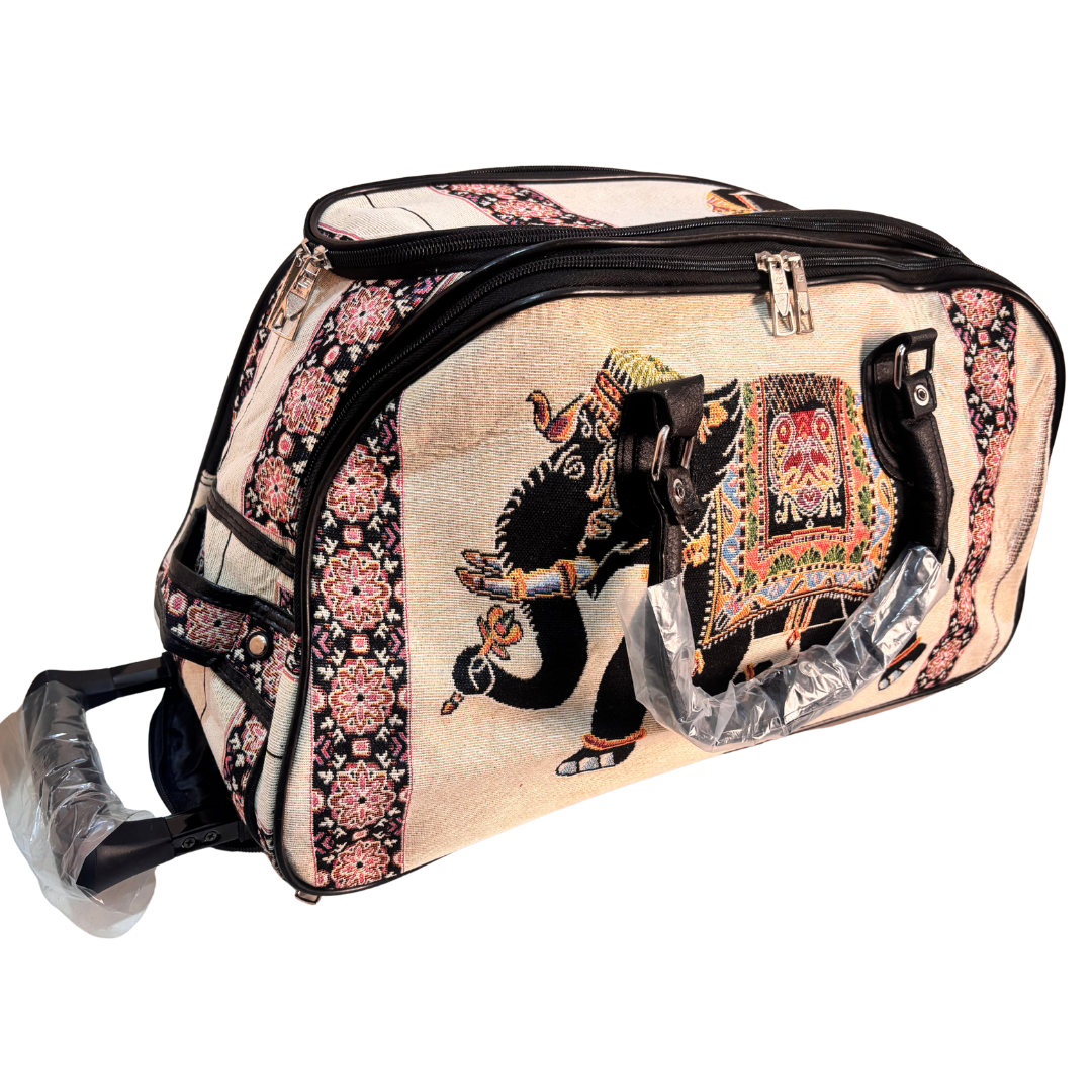 The House of RajPadmini Road Warrior Edition:- Waterproof Elephant Print Wheeled Travel Duffle Trolley Bag