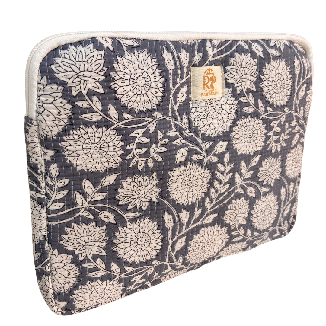Grey laptop sleeve interior soft cotton lining protecting a 14-inch laptop