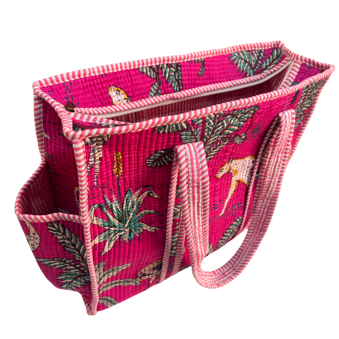 Artisan Quilted Bloom Quilted Cotton Tote - Handcrafted Shopping Companion