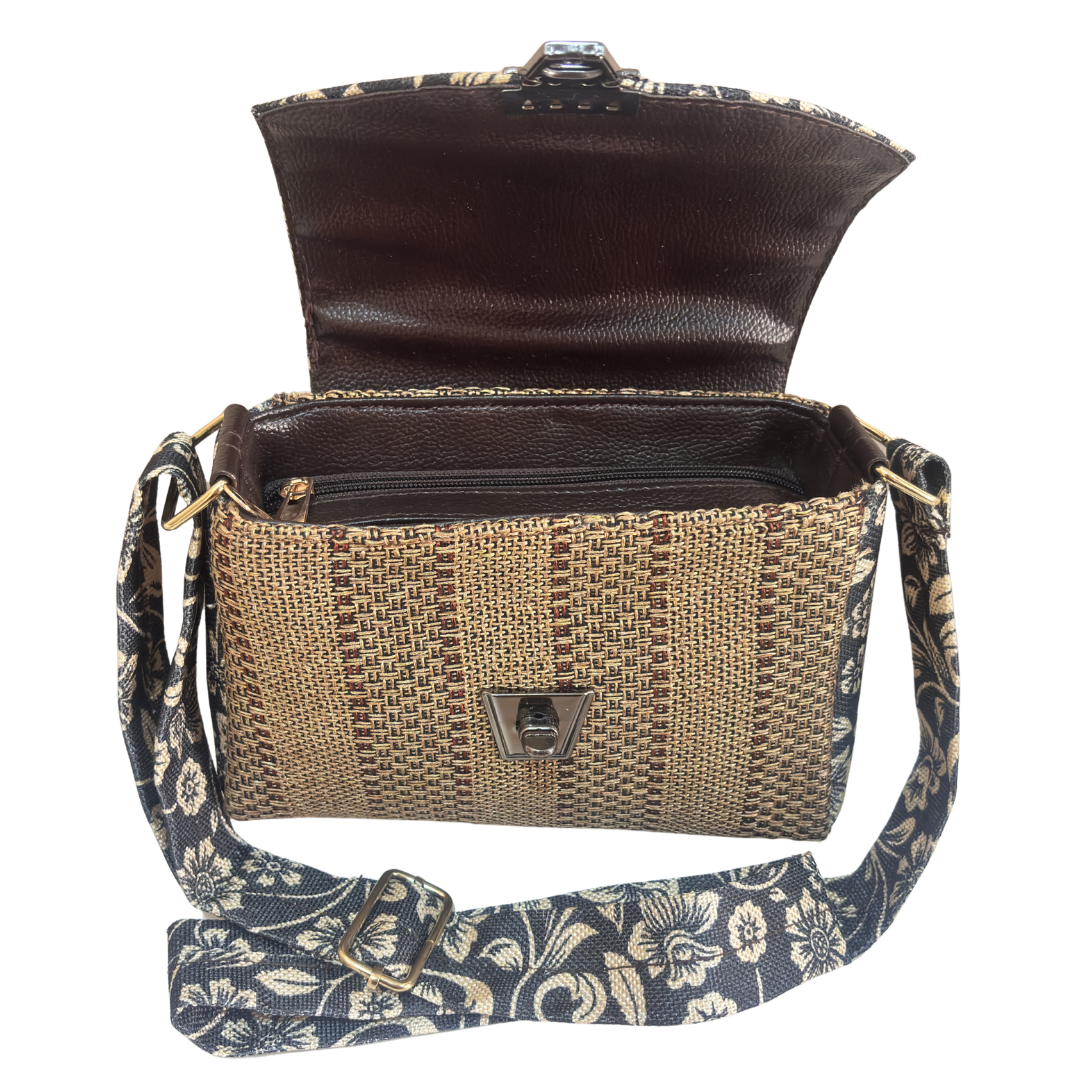 Handcrafted Jute Crossbody Sling Bag for Women — Double Partition Daily Sling with Cotton Lining | The House of RajPadmini