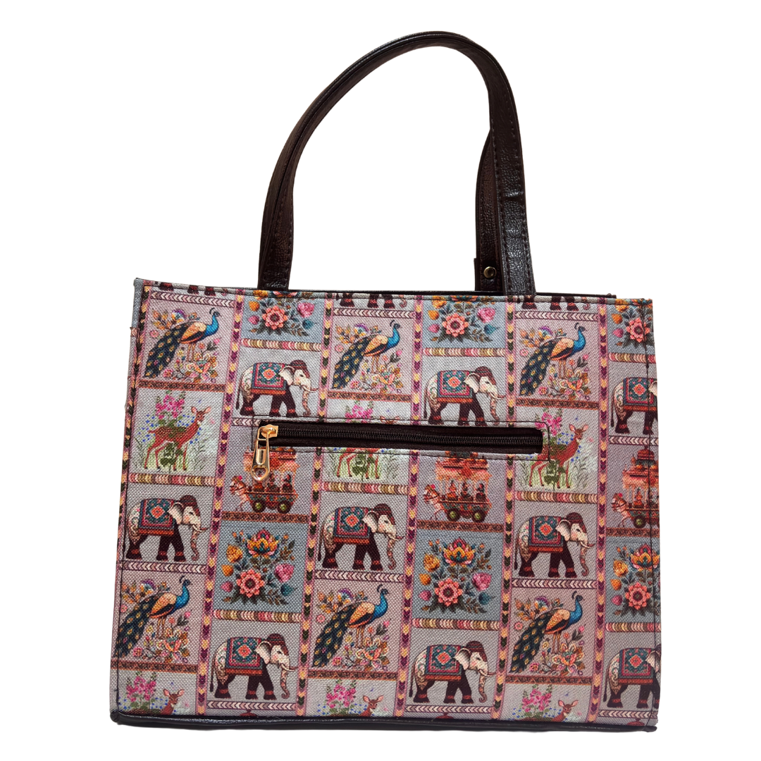 Rajwada Convertible Handbag for Women | Ethnic Chevron Print with Detachable Strap & Matching Pouch | Office to Evening