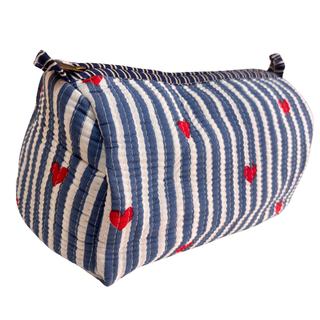 Quilted Cotton Travel Pouch Set of 3 – Waterproof Toiletry Organizer | Handcrafted in India