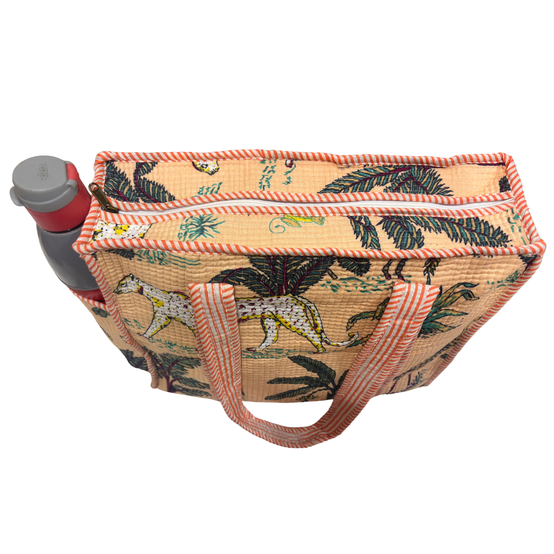 Artisan Quilted Bloom Quilted Cotton Tote - Handcrafted Shopping Companion
