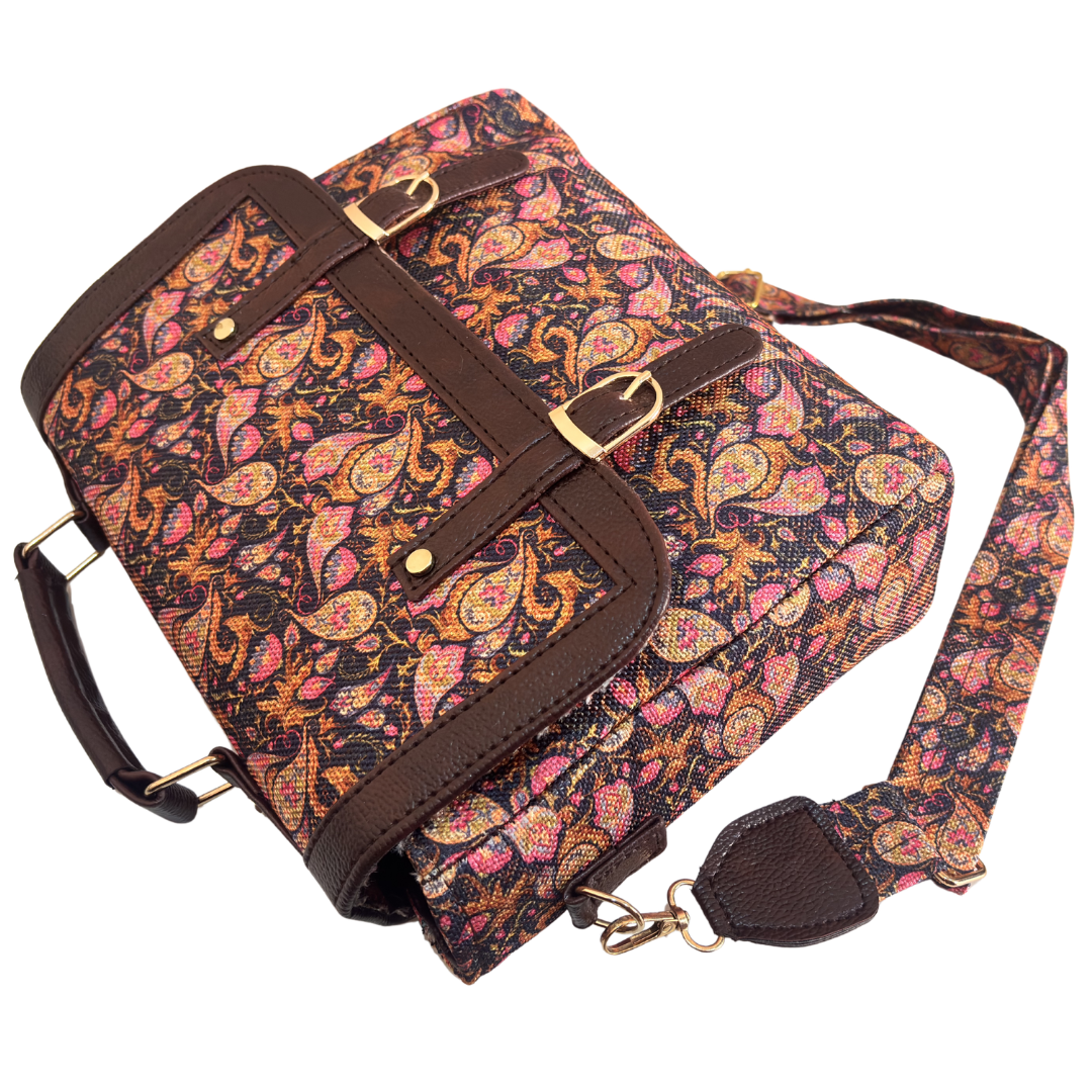 RajPadmini Brown Briefcase Sling Bag – top handle and adjustable crossbody strap demonstration