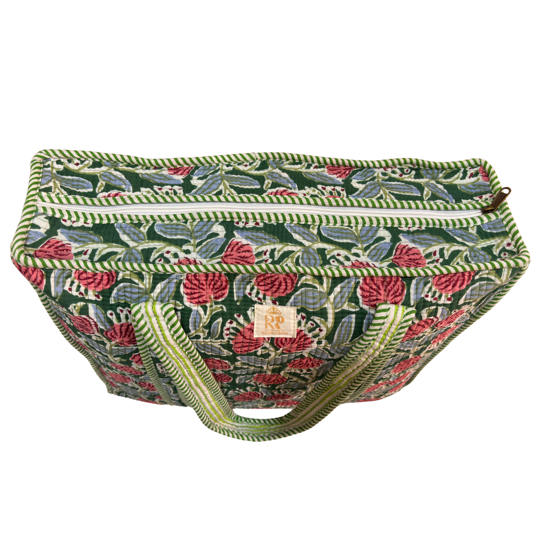 Quilted Cotton Shopping Tote Bag – Block Print, Handcrafted | The House of RajPadmini