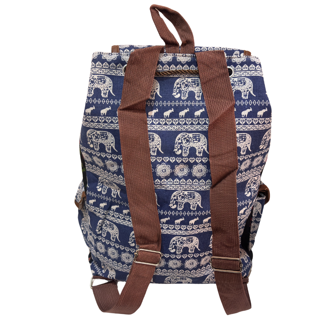 Trekking Paradise Edition: Canvas Black Elephant Print Drawstring Backpack