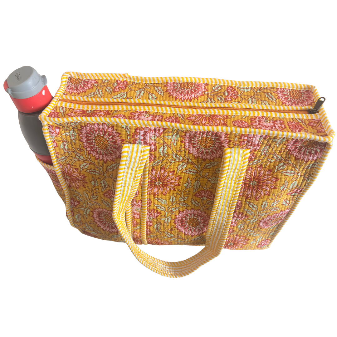 Artisan Quilted Bloom Cotton Tote - Handcrafted Shopping Companion