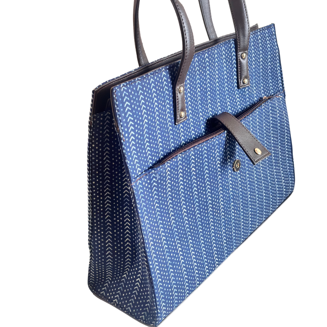 The Executive Blue Laptop Tote Bag with Complimentary Pouch - The House of RajPadmini