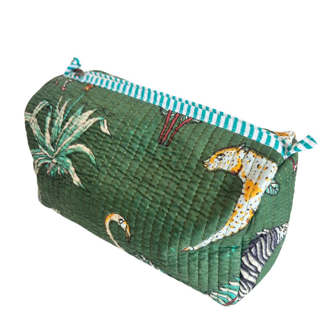 Quilted Cotton Travel Pouch Set of 3 – Waterproof Toiletry Organizer | Handcrafted in India