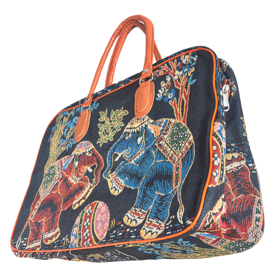 Black Elephant Print Canvas Tote Bag