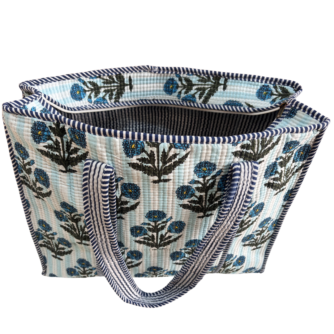 Quilted Cotton Shopping Tote Bag – Block Print, Handcrafted | The House of RajPadmini