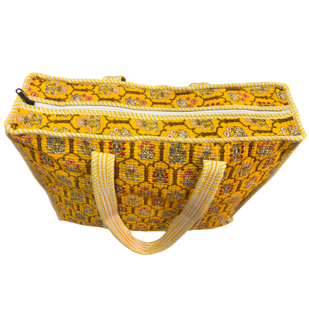 Quilted Cotton Shopping Tote Bag – Block Print, Handcrafted | The House of RajPadmini