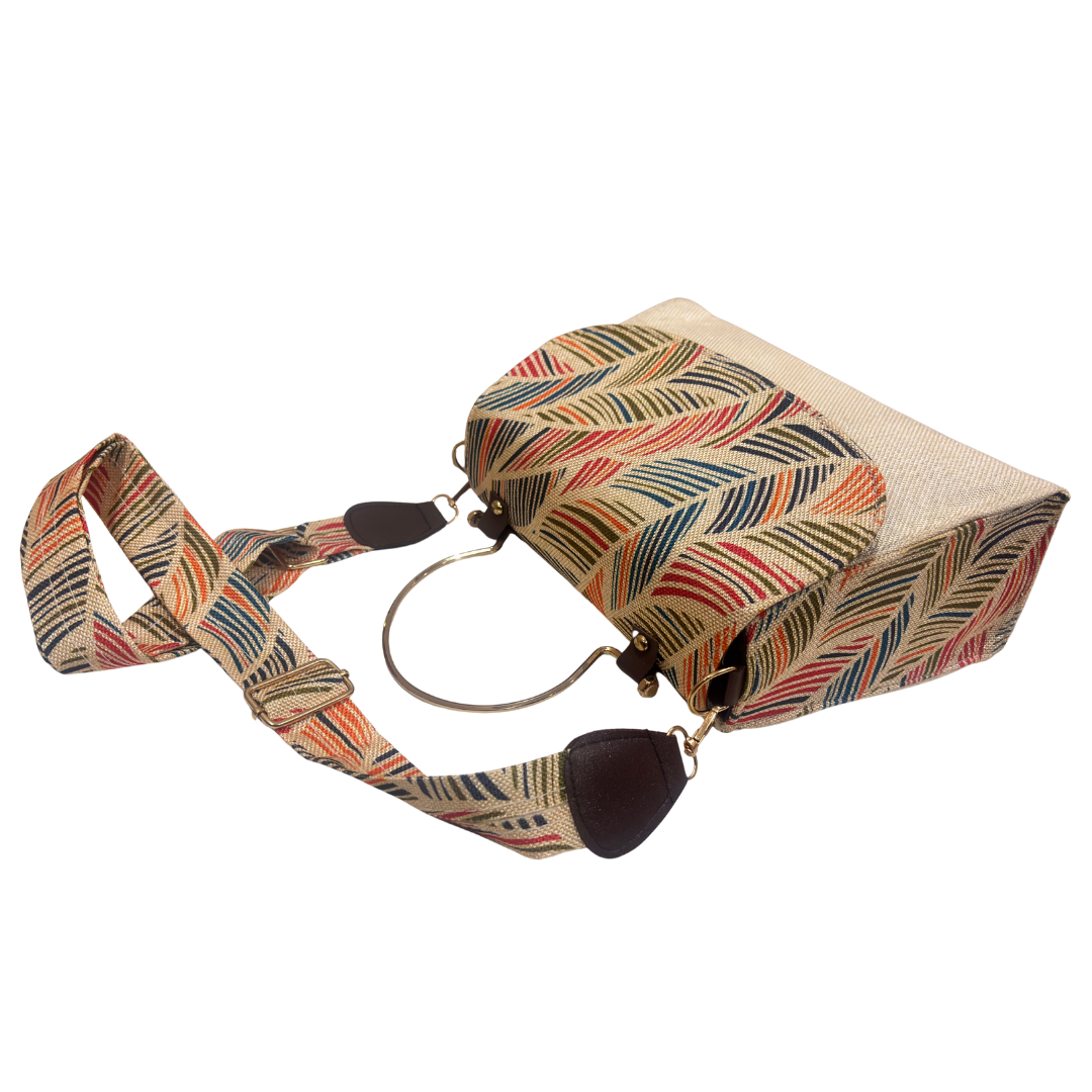 The House of RajPadmini Sanganer Heritage Edition | Hand-Block Print Sling Bag with Signature Metal Ring Handle & Double Partition