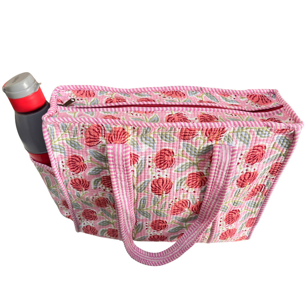 Artisan Quilted Bloom Cotton Tote - Handcrafted Shopping Companion