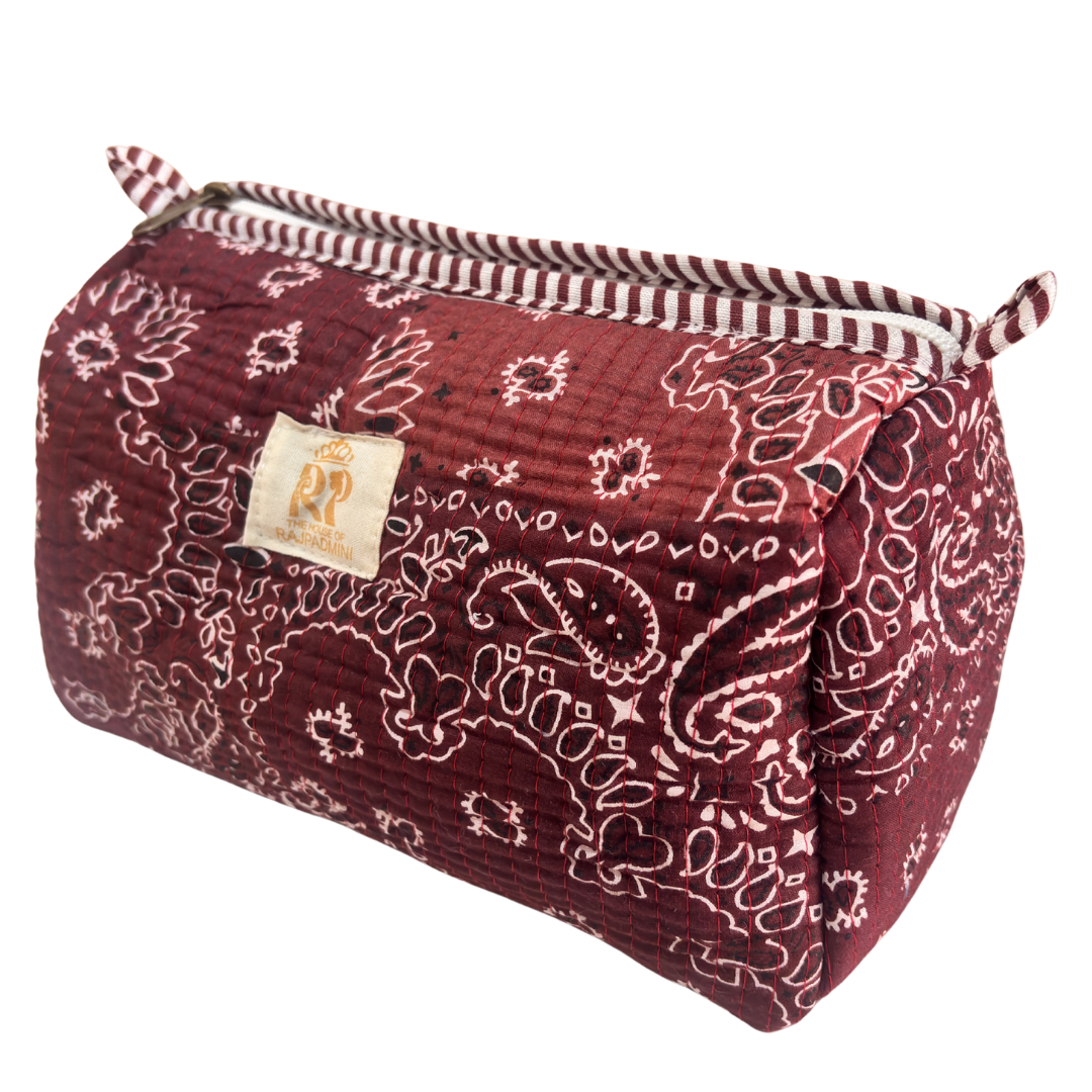 Quilted Cotton Travel Pouch Set of 3 – Waterproof Toiletry Organizer | Handcrafted in India