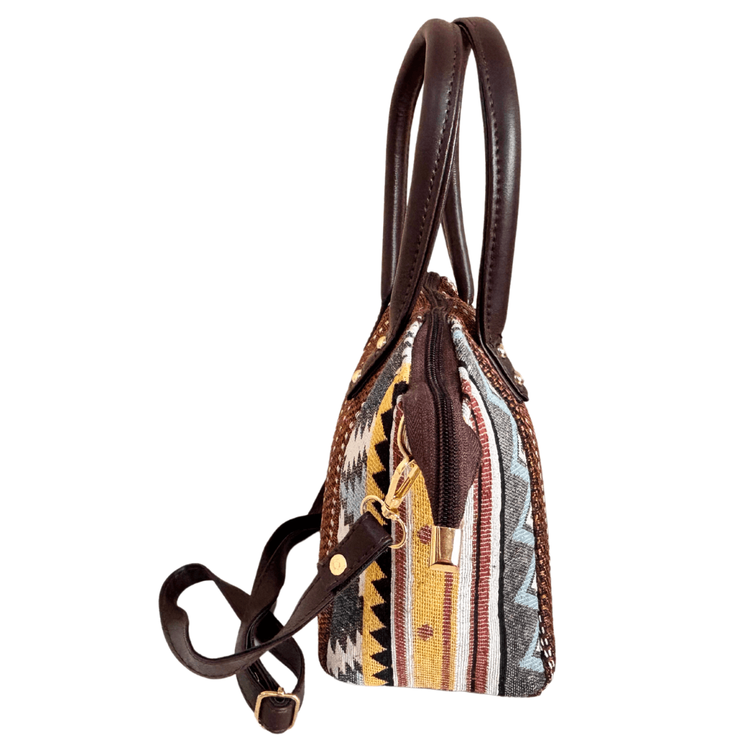 The Saheli Edition:- Women's Coffee Brown Jute Handbag and convertible Sling