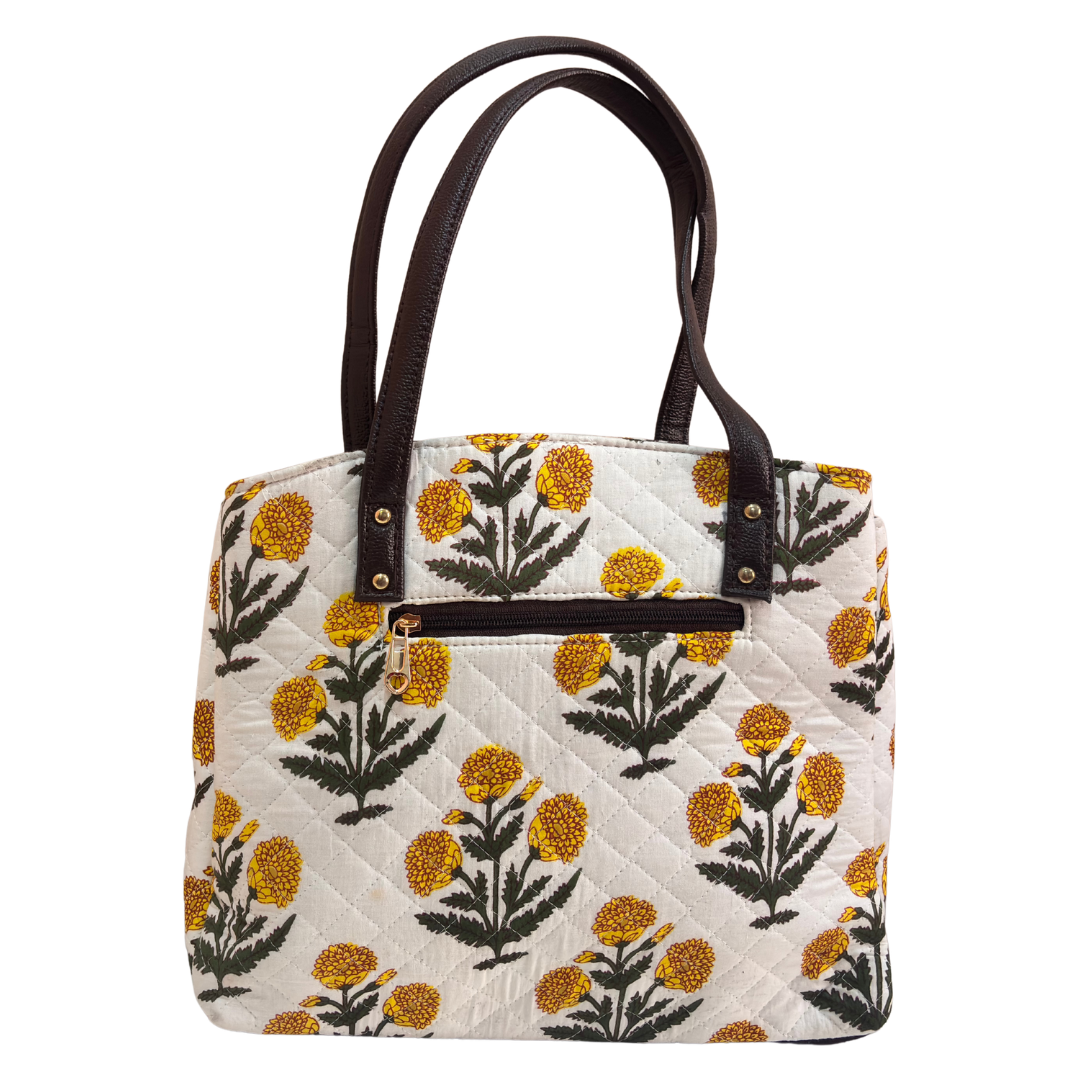 The House of RajPadmini Cross Quilted Cotton Tote Bag with Matching Pouch