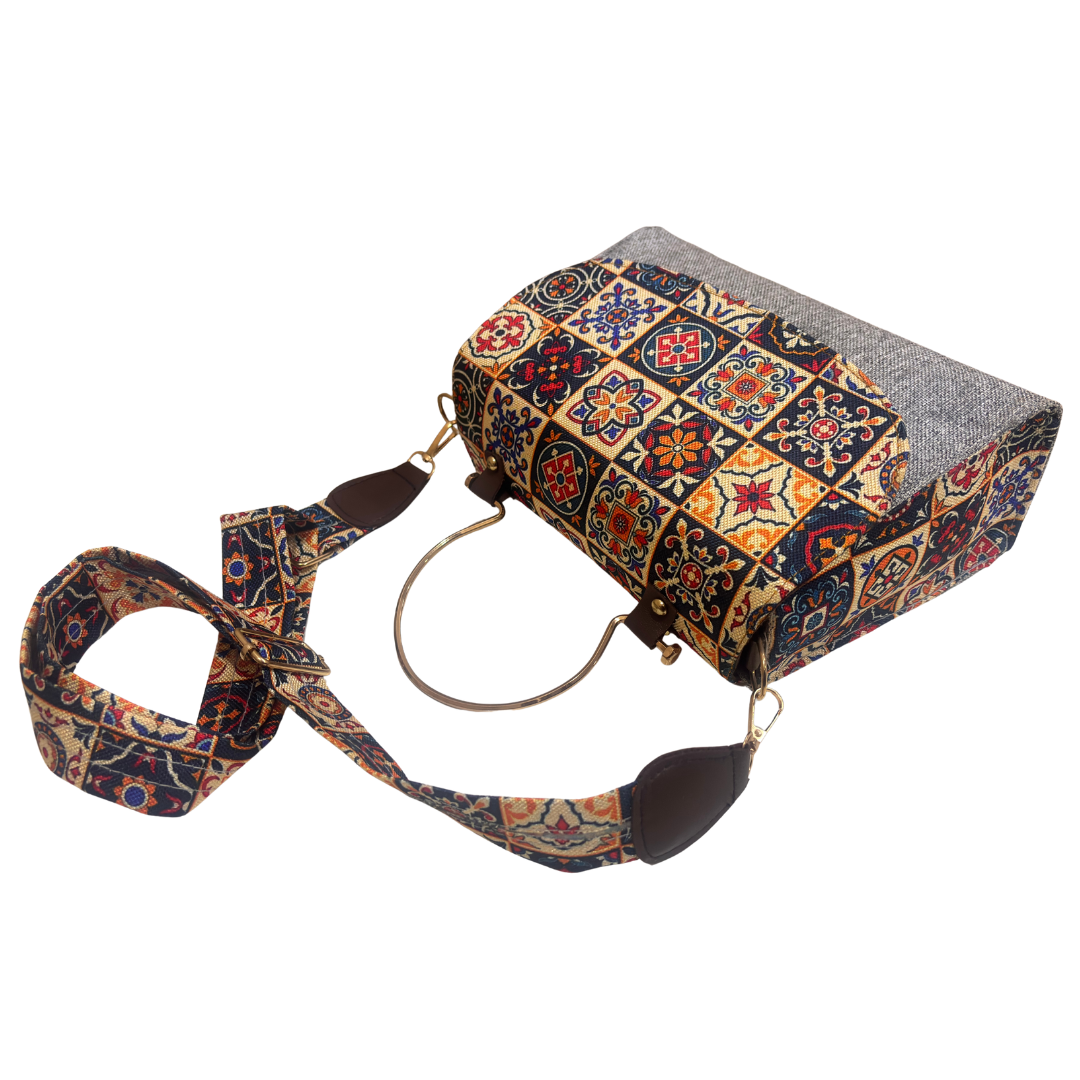 The House of RajPadmini Sanganer Heritage Edition | Hand-Block Print Sling Bag with Signature Metal Ring Handle & Double Partition