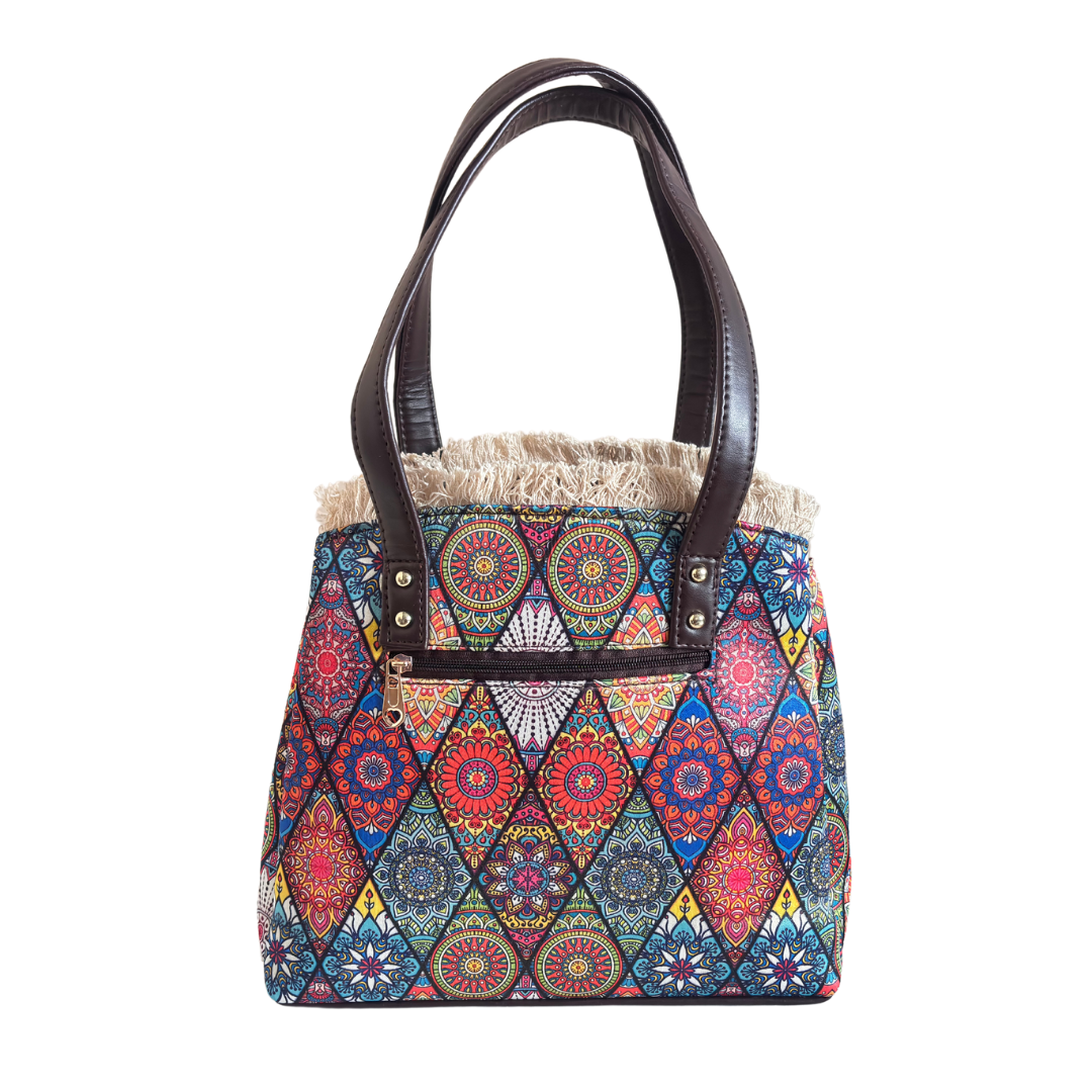 Rajasthani Diamond Print Tote Bag with Complimentary Pouch - The House of RajPadmini