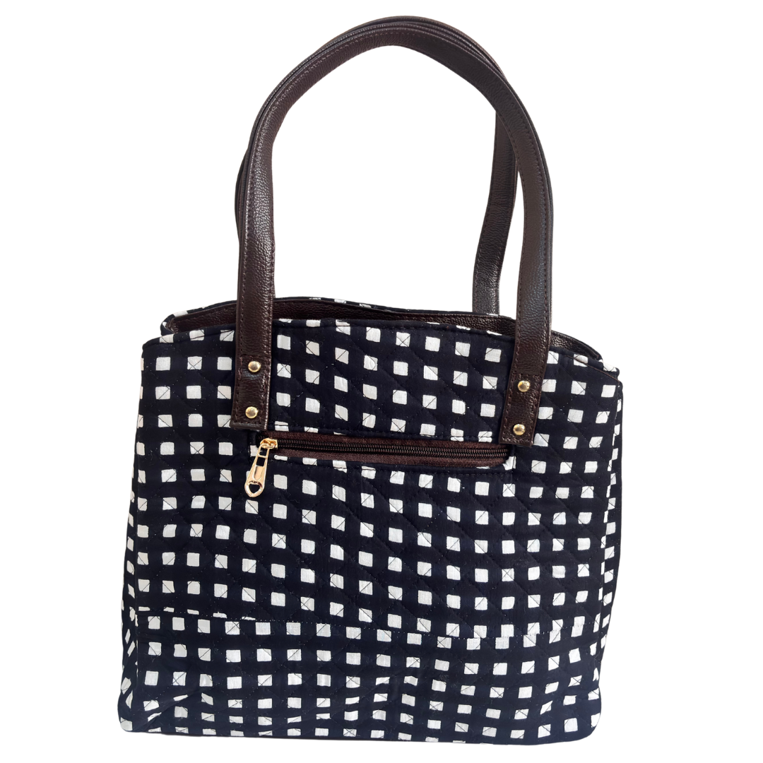 The House of RajPadmini Cross Quilted Cotton Tote Bag with Matching Pouch