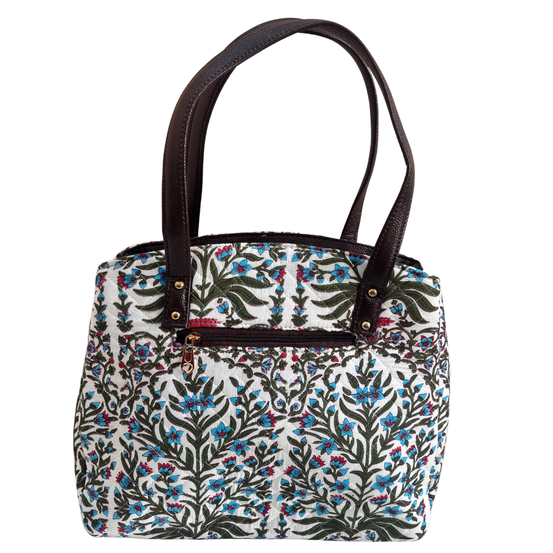 The House of RajPadmini Cross Quilted Cotton Tote Bag with Matching Pouch