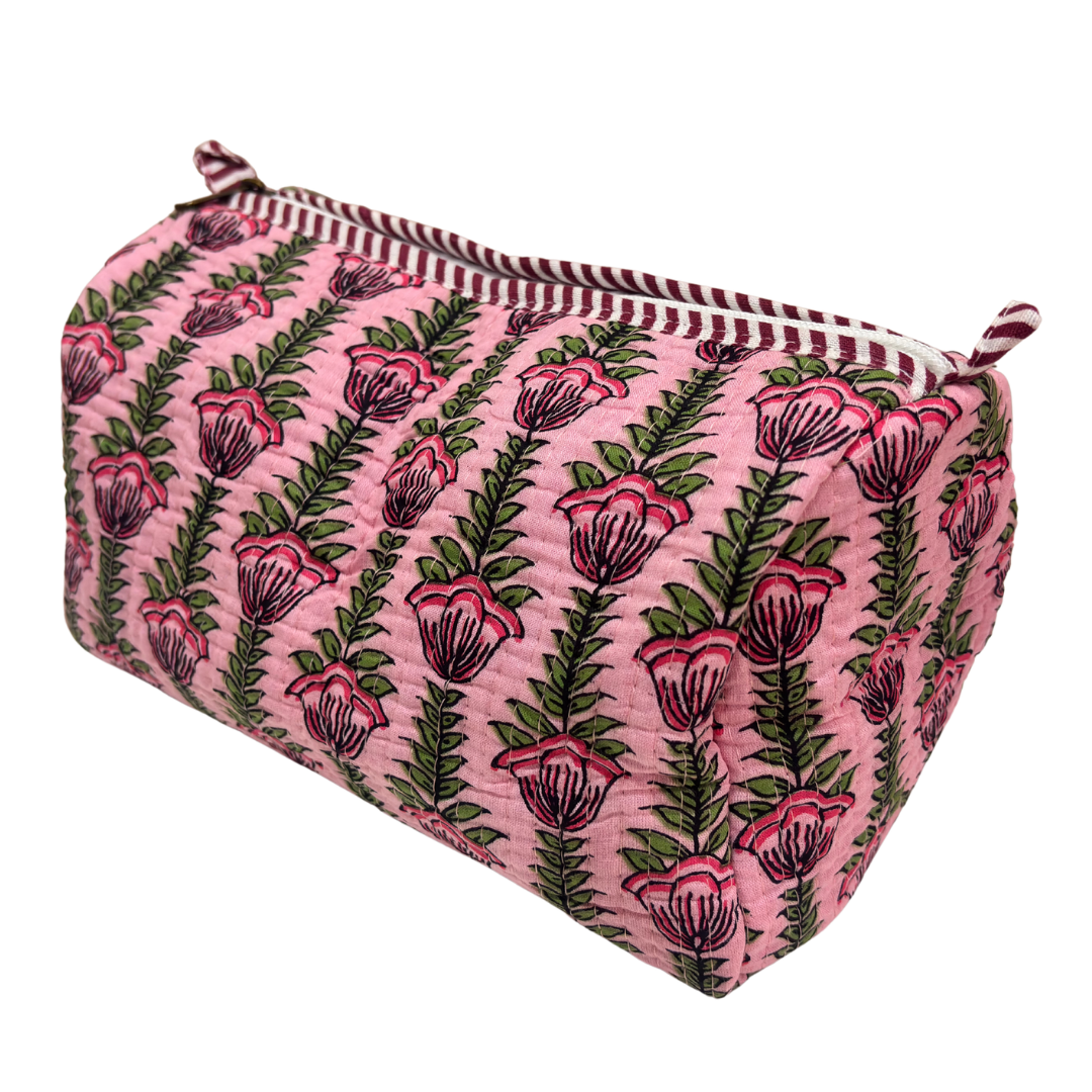 Quilted Cotton Travel Pouch Set of 3 – Waterproof Toiletry Organizer | Handcrafted in India