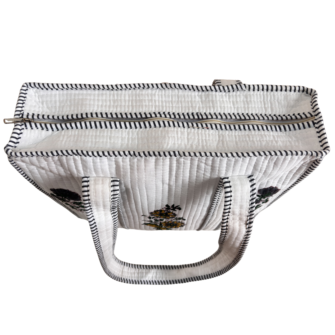 Artisan Quilted Bloom Quilted Cotton Tote - Handcrafted Shopping Companion