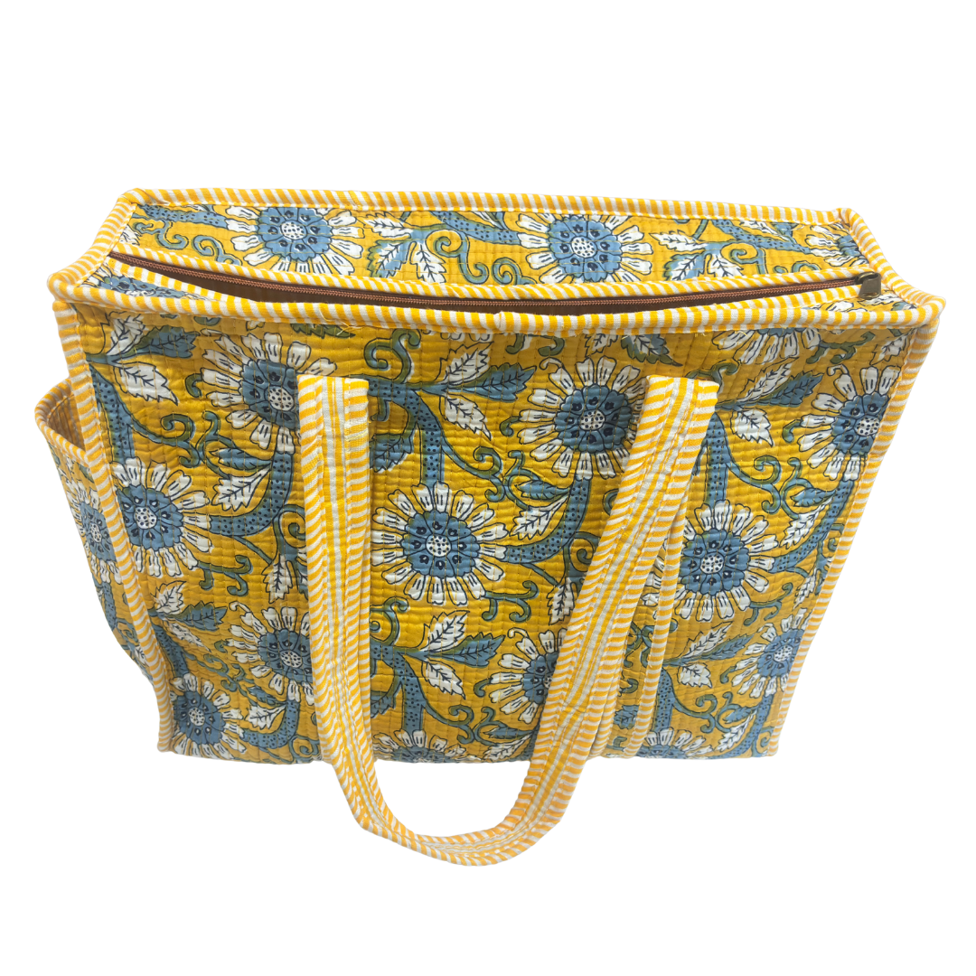 Artisan Quilted Bloom Cotton Tote - Handcrafted Shopping Companion