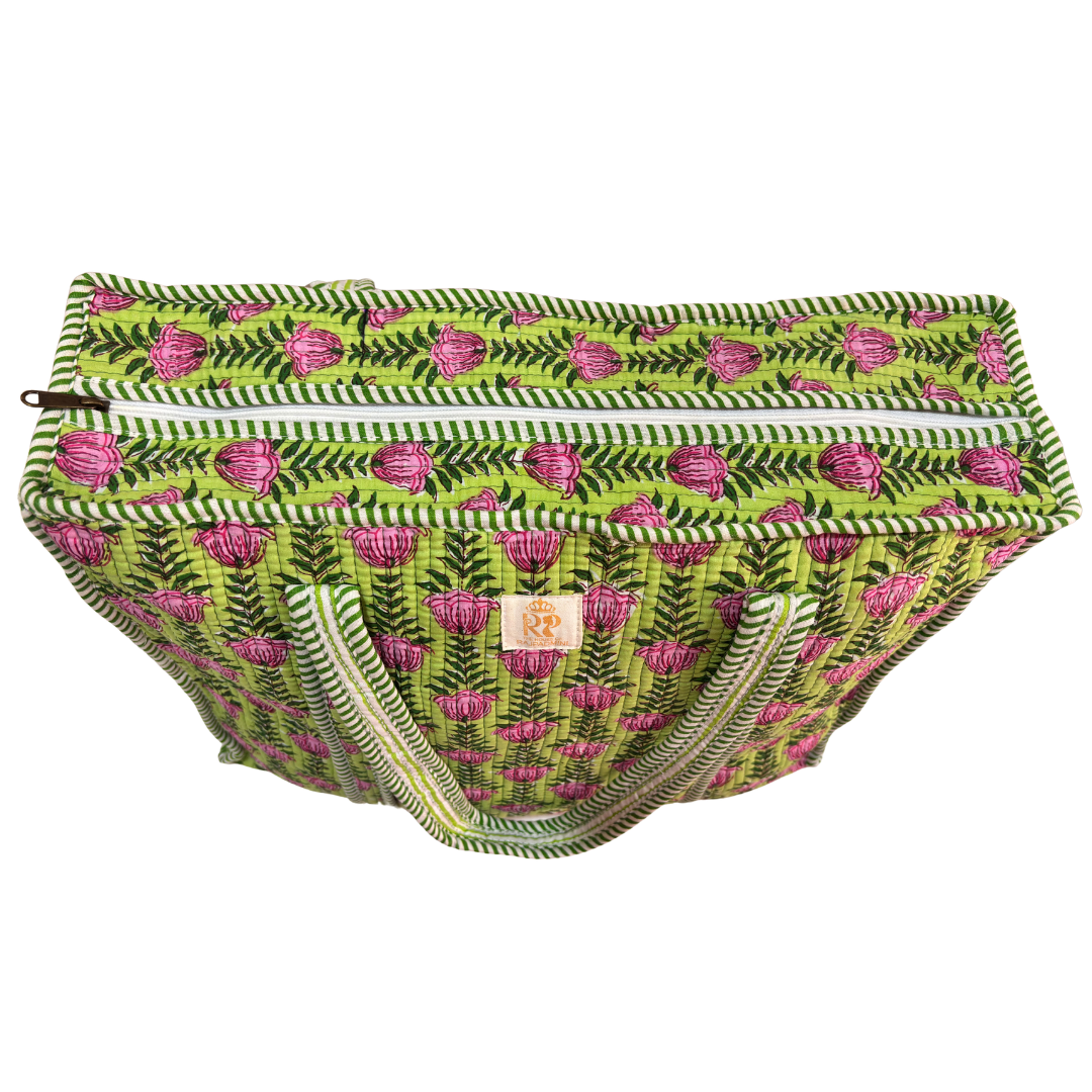 Quilted Cotton Shopping Tote Bag – Block Print, Handcrafted | The House of RajPadmini