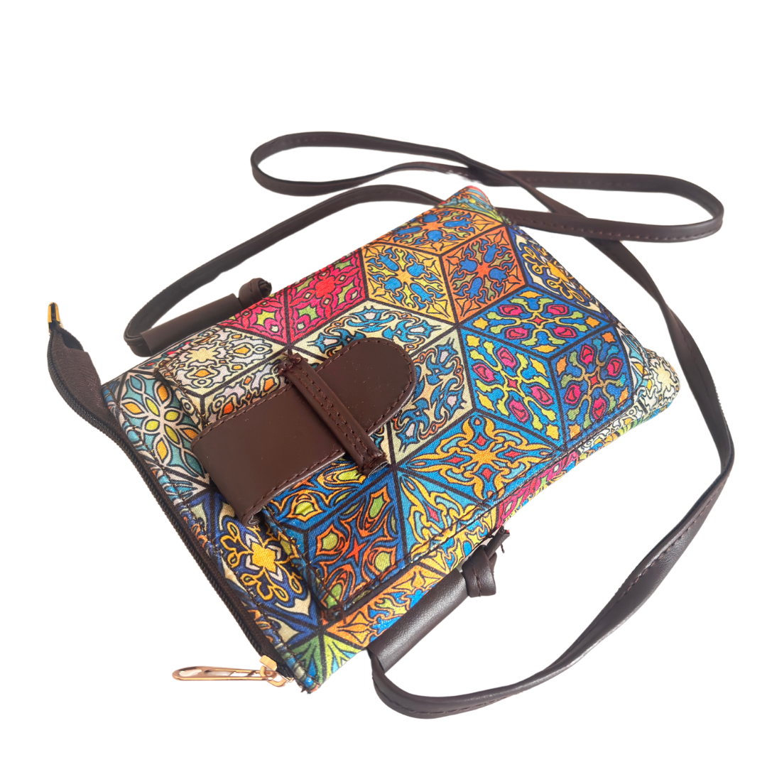 The DoorSanchaar Edition:- Women's Multicolor Printed Mobile Sling Bag - The House of RajPadmini