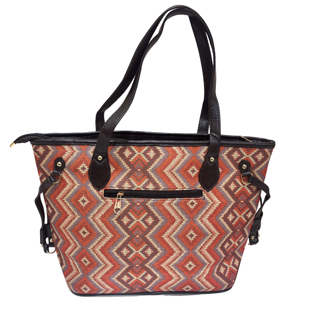The House of RajPadmini Printed Tote Bag with Complimentary Pouch | Boho Geometric Print