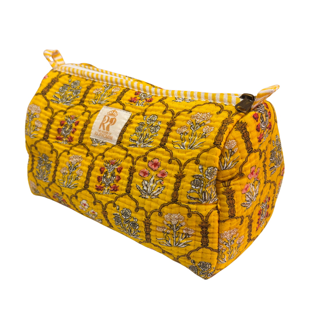 Quilted Cotton Travel Pouch Set of 3 – Waterproof Toiletry Organizer | Handcrafted in India